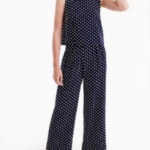 J. Crew Navy Blue Polka Dot Wide-Leg Jumpsuit